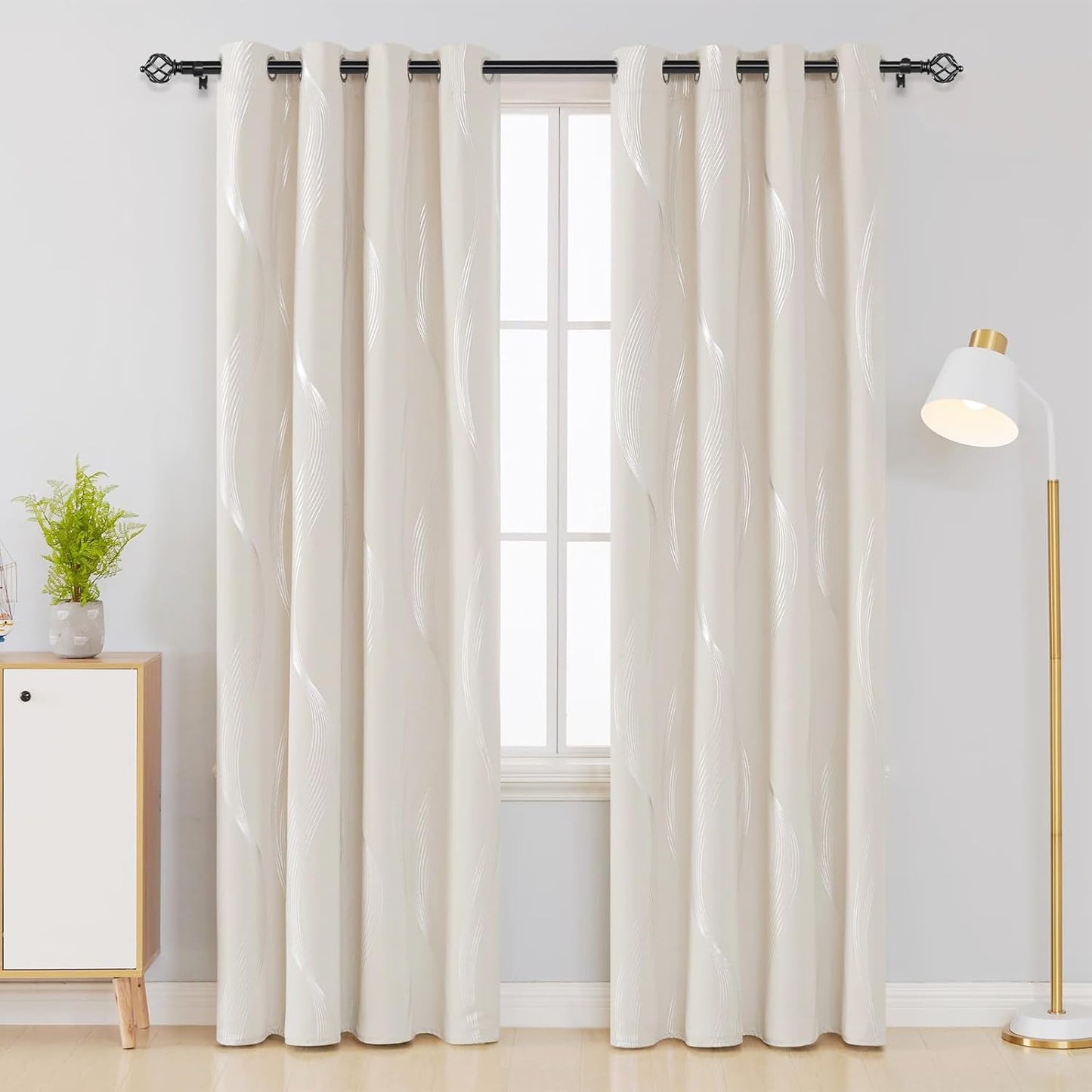 KAMANINA 2 Pack Curtain Rods 32 to 58 Inches (2.6-4.8ft), 3/4 Inch Black Curtain Rods for Windows Splicing Adjustable Single Drapery Rod with Twisted Cage Finial, for Indoor and Outdoor