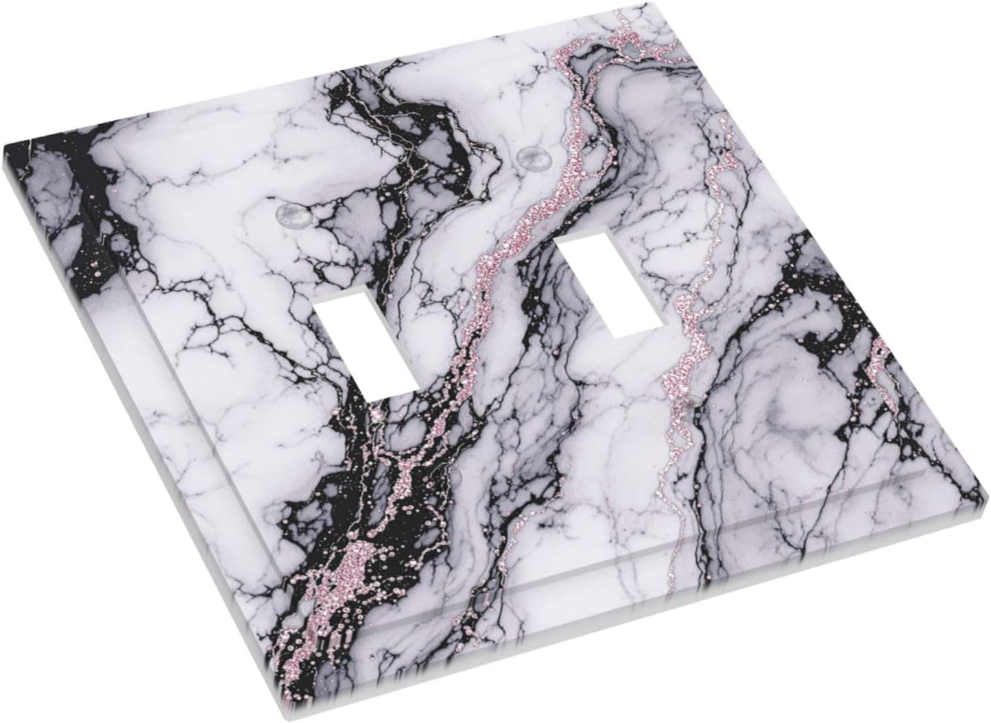 Decorative Switch Plates White Marble Pattern Black Lines Pink Lines 2 Gang Double Toggle Outlet Light Switch Cover Wall Plate Electrical Faceplate for living Room Office Decor