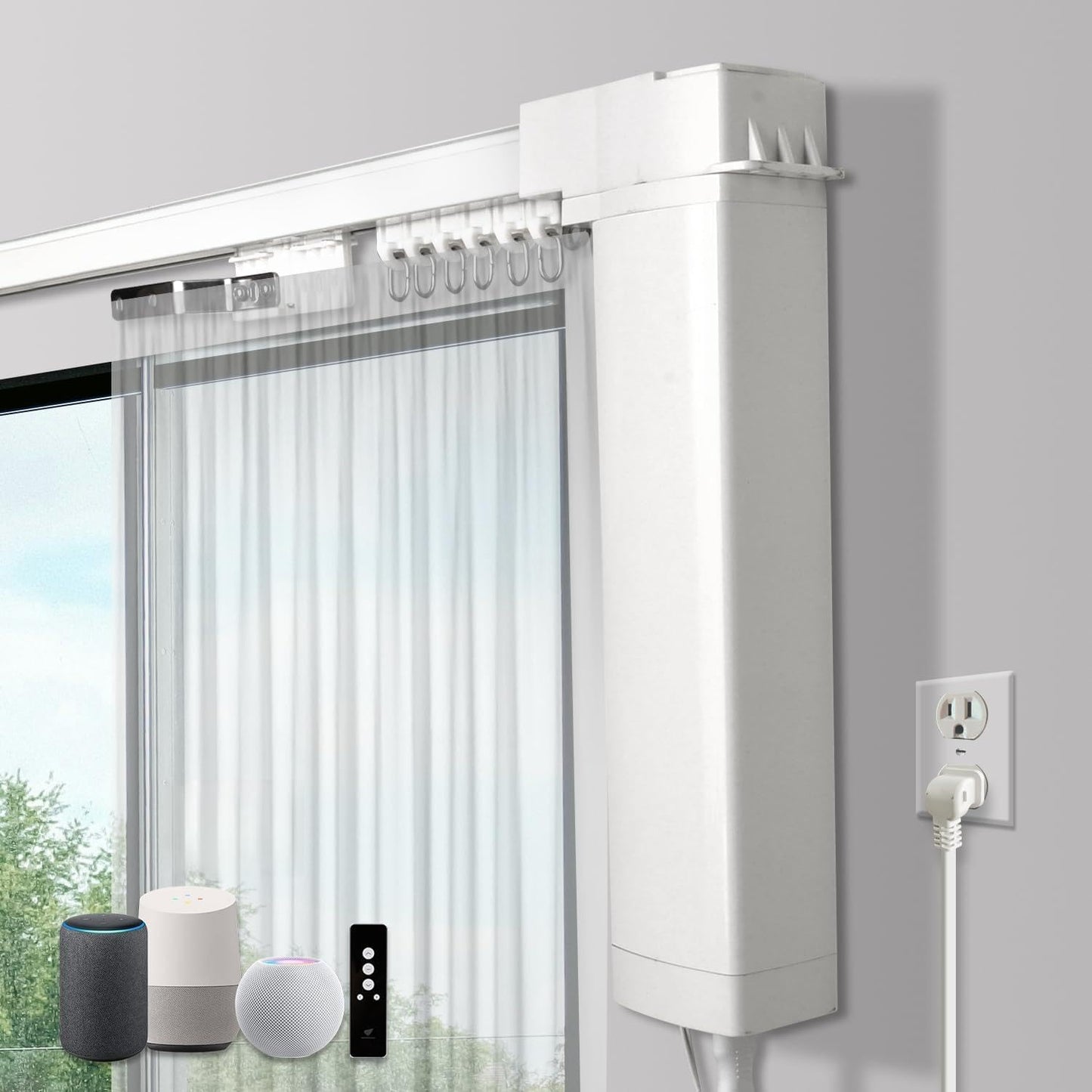 SmartWings Automatic Curtain Opener, Motorized Vertical Blinds with Remote, Electric Closet Doors Sliding Panels Compatible with Alexa Google Homekit, Curtain Track Rod Kit