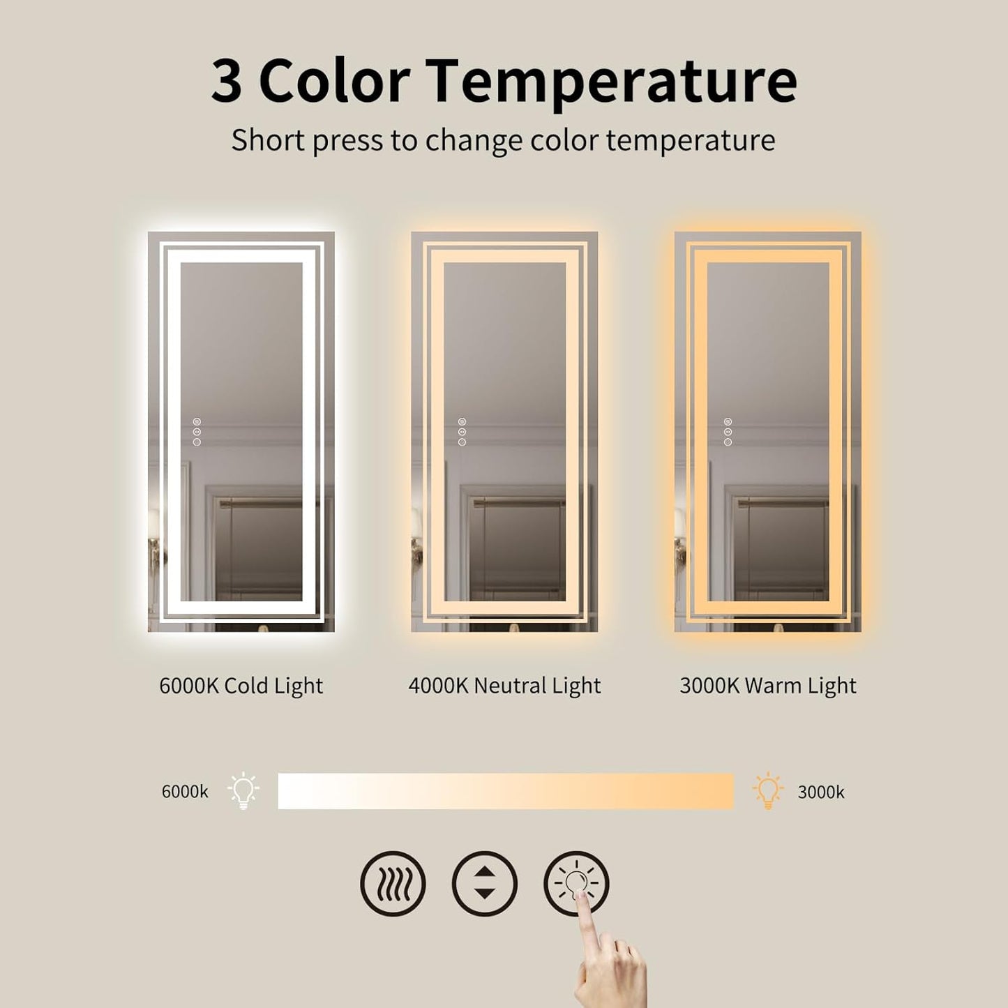 WTTY LED Bathroom Mirror 72''x40'' with Front and Backlight, Large Dimmable LED Vanity Wall Mirrors, Double LED Bathroom Mirror with Anti-Fog, 3 Colors, Memory Function, Shatter-Proof, ETL Listed