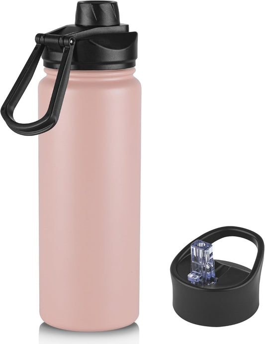 16 oz Insulated Water Bottle with Straw Lids, Stainless Steel Kids Water Bottles for School, Double Wall Vacuum Metal Water Bottle with Straw & Wide Mouth Lid, Harbor Pink 1 Pack