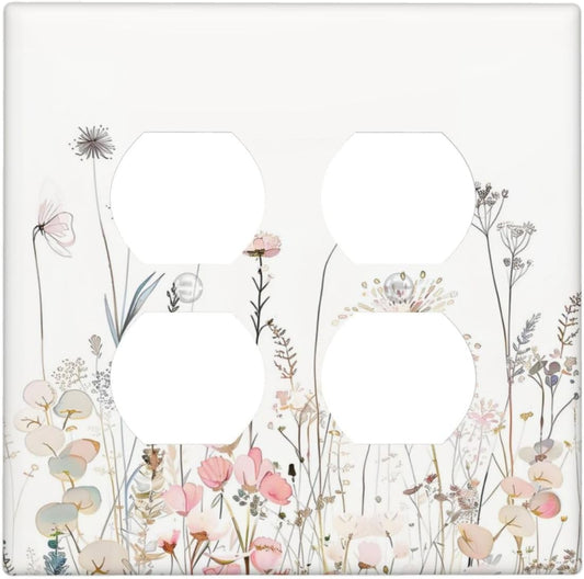 Floral Watercolor Wildflower Dandelion Plant Outlet Covers 2 Gang Double Duplex Decorative Light Switch Covers Electrical Wallplates Socket Faceplate for Farmhouse Bed Room Decor