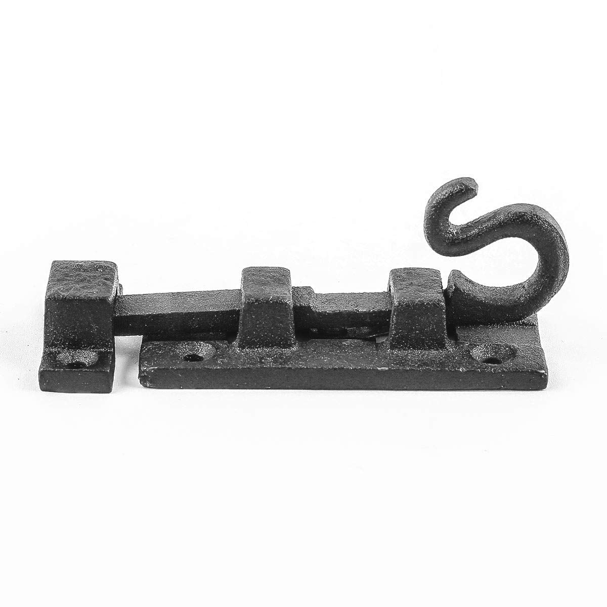 Renovators Supply Manufacturing Black Slide Bolt Door Latch 3 7/8 in. Long Wrought Iron Metal Surface Sliding Bolts with Catch for Cabinet Doors Rust Resistant Security Locks with Hardware Pack of 4