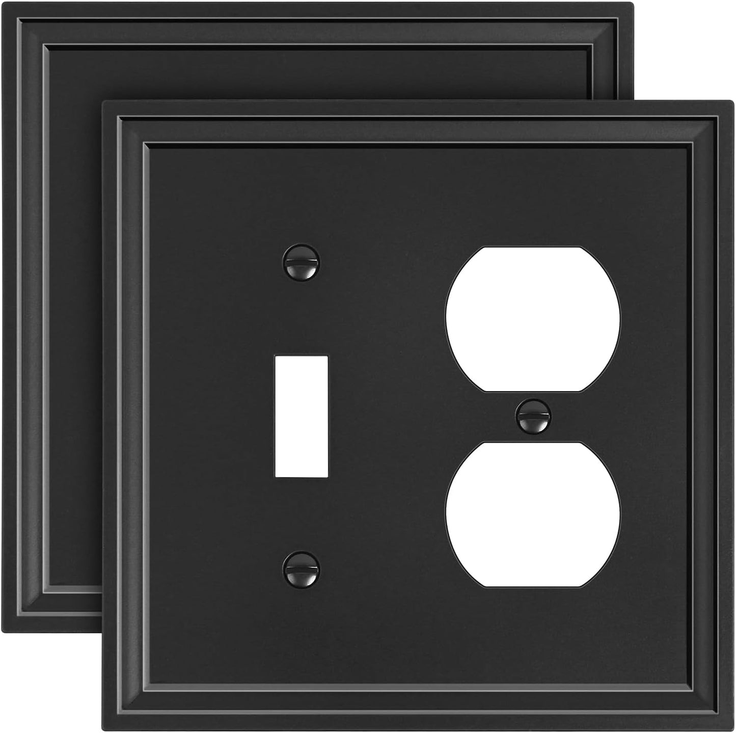 2-Pack Combo Toggle/Duplex Light Switch Cover Plate, Black Wall Outlet Cover Plate, Natural Bamboo Fiber Decorative Wall Receptacle Cover for Electrical Outlets, Light Switch