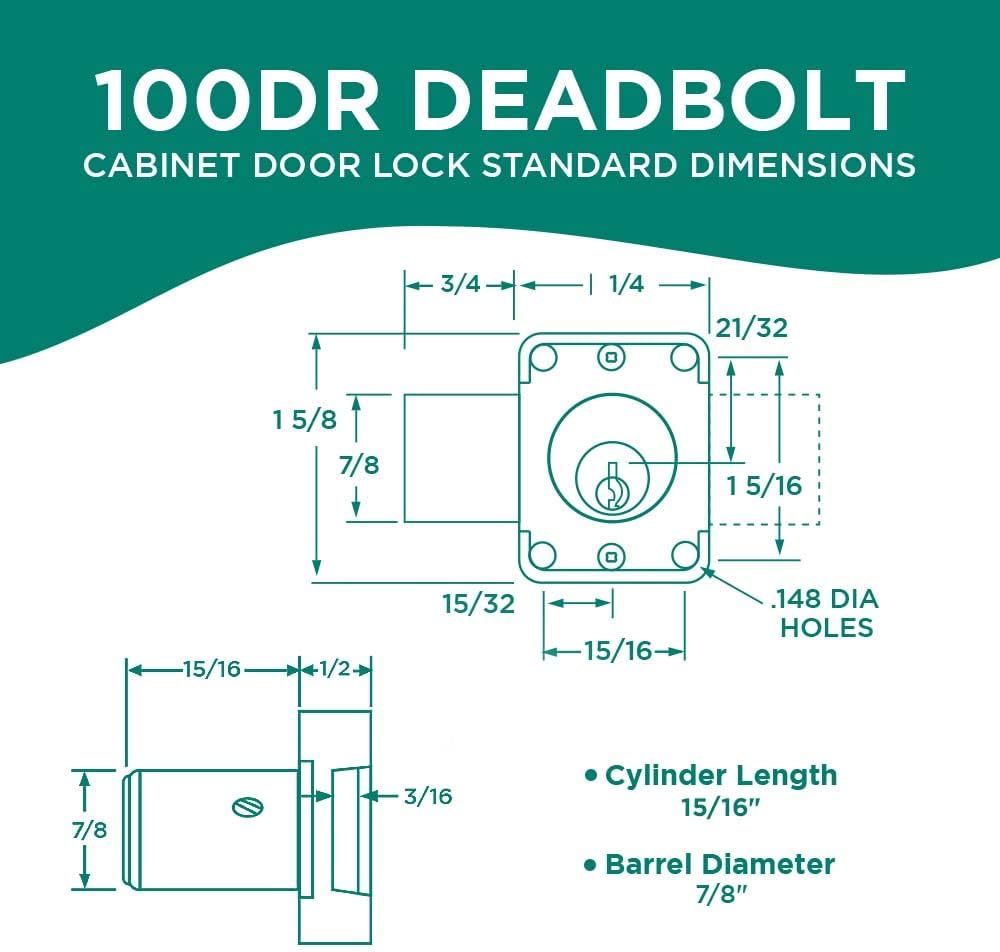 Olympus Lock 100DR Deadbolt Lock | 7/8” Chrome Key US26D | NATL KA915 Easily Rekeyable Cabinet Door Lock, Keyed Alike | Grade 1 Door Locks with Keys | Deadbolt Cabinet Locks | Cabinet Lock for Doors