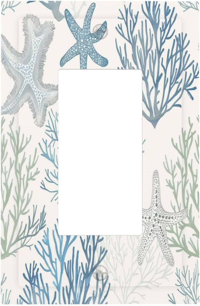 Decorative Outlet Covers Ocean Beach Theme Starfish Seashell Coral 1 Gang Single Rocker Light Switch Cover Plate Wall Plates Gfci Faceplate For Bathroom Kids Room Decor