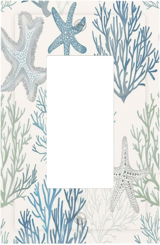 Decorative Outlet Covers Ocean Beach Theme Starfish Seashell Coral 1 Gang Single Rocker Light Switch Cover Plate Wall Plates Gfci Faceplate For Bathroom Kids Room Decor
