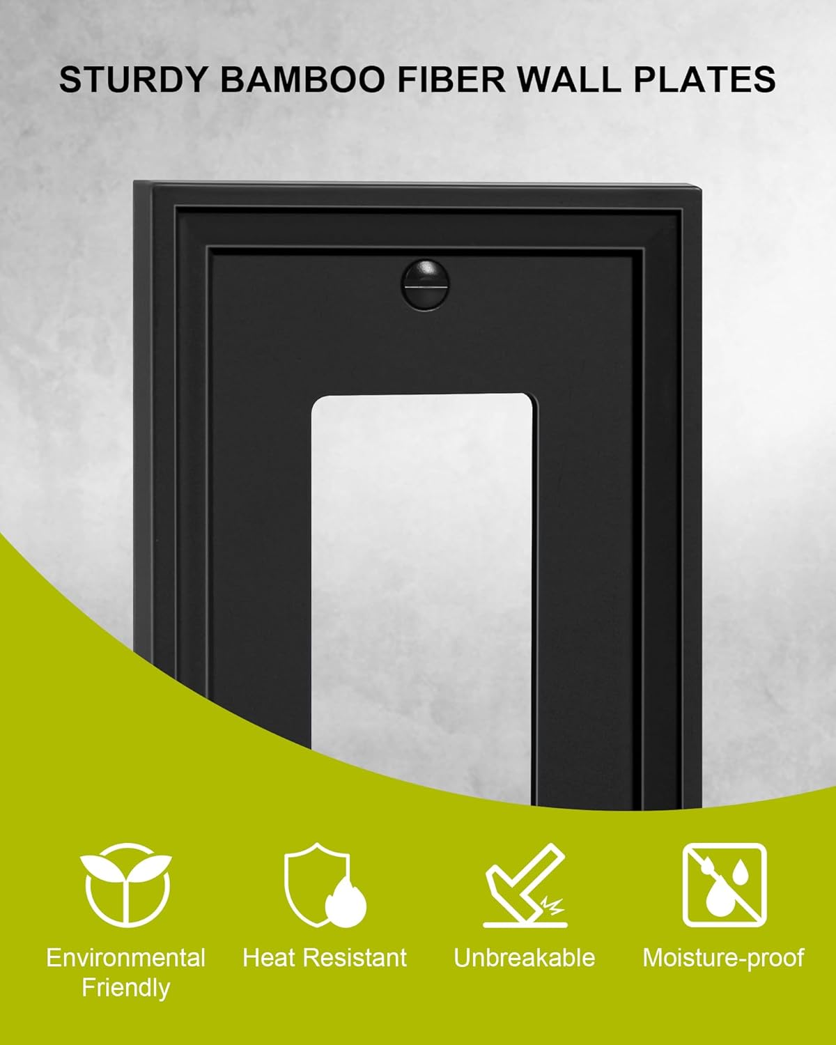 2-Pack Decorator Outlet Cover Plate, Black Decorative Switch Plates and Outlet Covers, Natural Bamboo Fiber Wall Plates for Electrical Outlets, Receptacle, GFCI Outlet, Dimmer Switch