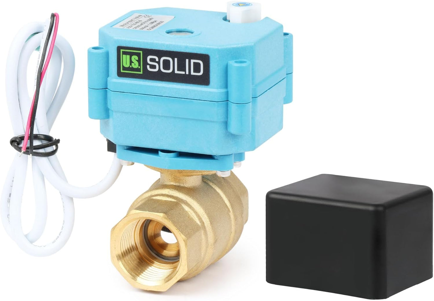 U.S. Solid Motorized Ball Valve - IP67 3/4inch Brass Ball Valve 110-230V with Waterproof Cover, Full Port, 2 Wire Auto Return, Normally Closed