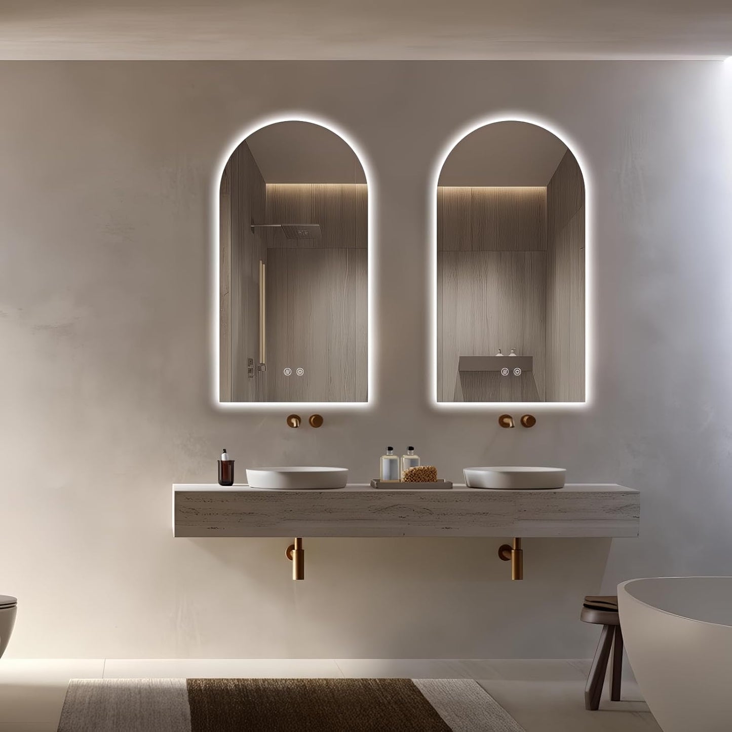Niccy Arched LED Bathroom Mirror, 51x27 Inch Arch Frameless Backlit Mirrors for Wall Arched Lighted Vanity Mirrors Defogger and 3 Color, Explosion-Proof, HD Glass and IP65 Waterproof