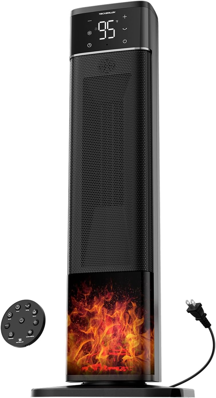 32.3" Portable Space Heaters for Indoor Use Large Room, 1500W Tower Electric Space Heater with 3D Flame, PTC Ceramic Space Heaters with Remote