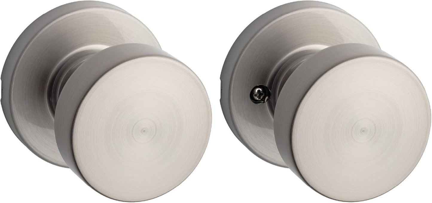 Kwikset Pismo Interior Passage Door Knob, Handle For Closet and Hallway Doors, Non-Locking Doorknob in Satin Nickel, with Microban Protection