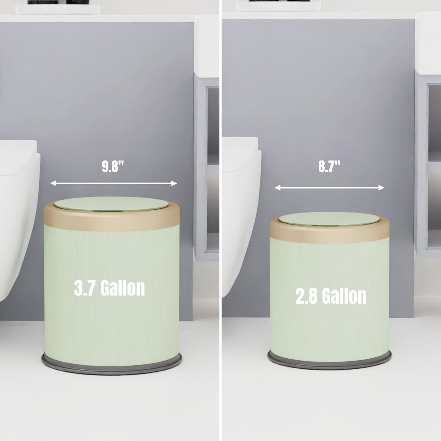 URALFA 2Pack Automatic Bathroom Trash Can, Touchless Motion Sensor Garbage Can with Lid, Smart Dog Proof Trash Bin, Plastic Wastebasket for Bedroom, Office, Living Room, 2.8 Gallon+3.7 Gallon (Green)