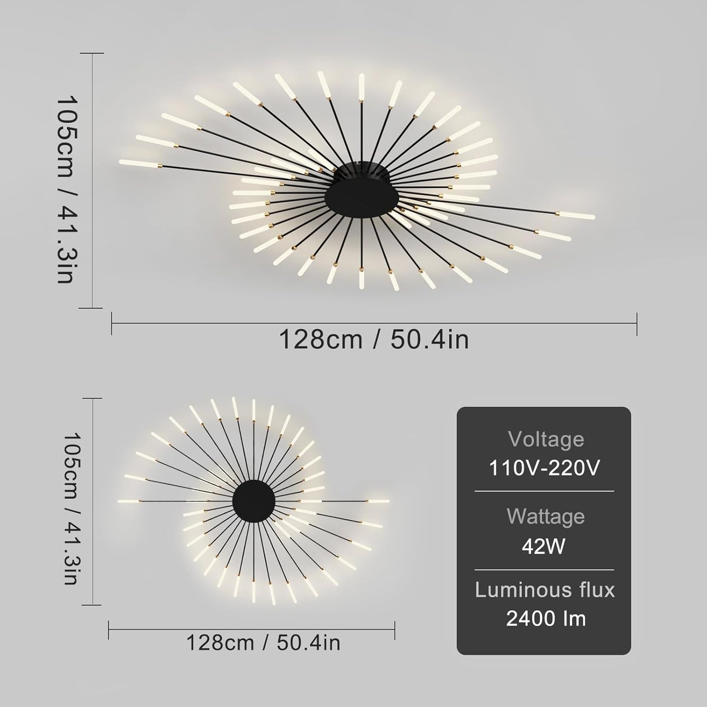 Modern Ceiling Light Flower Shape, Metal Firework Ceiling Lamp with Plug-in LED Source, Lighting Fixture for Living Room Dining Room Bedroom, Natural Light