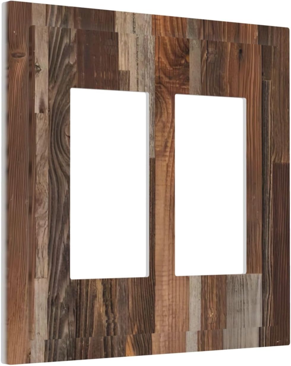 Vintage Brown Wooden Boards Print Wood Grain Decorative Outlet Covers 2 Gang Double GFCI Rocker Electrical Wall Panels Light Switch Cover Plate for Farmhouse Home Decor