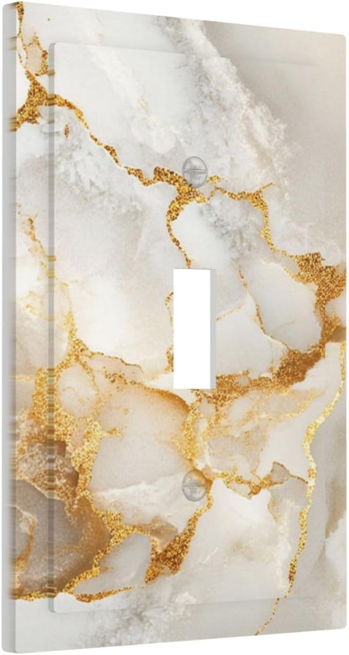 Gold Marble Crack Simple Abstract Print Decorative Light Switch Cover 1 Gang Single Toggle Device Electrical Faceplate Switchplates Decorator Outlet Wall Plate for Bathroom Kitchen Home Decor