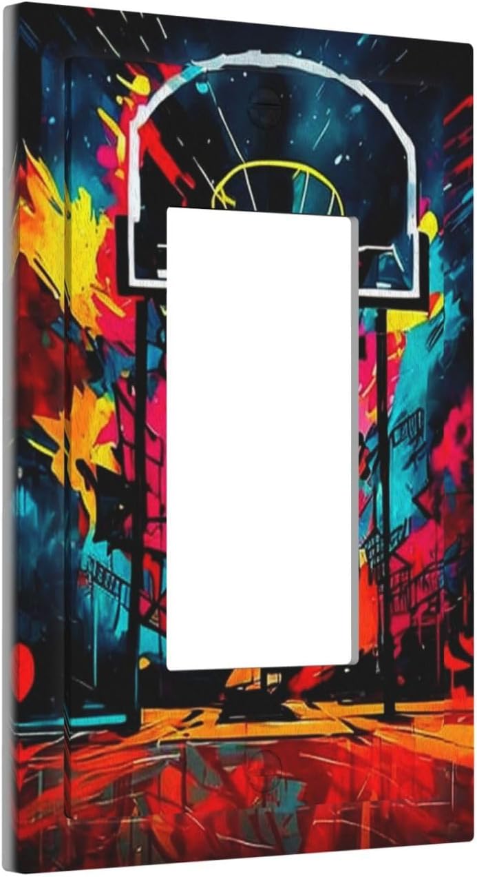 Colorful Graffiti Basketball Sport Basket Hippie 1 Gang Rocker Light Switch Covers Single Decora Outlet Wall Plate Decorative Switchplate Faceplate GFCI for Country Bathroom Bedroom Decor