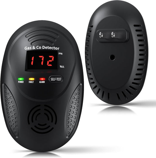 Carbon Monoxide Detectors and Natural Gas Detector, Carbon Monoxide Detectors Plug in, Gas Leak Detector with Dual Sensors - Natural, Propane, Co Leak Detection for Home, RV Essentials, Black, 1Pcs