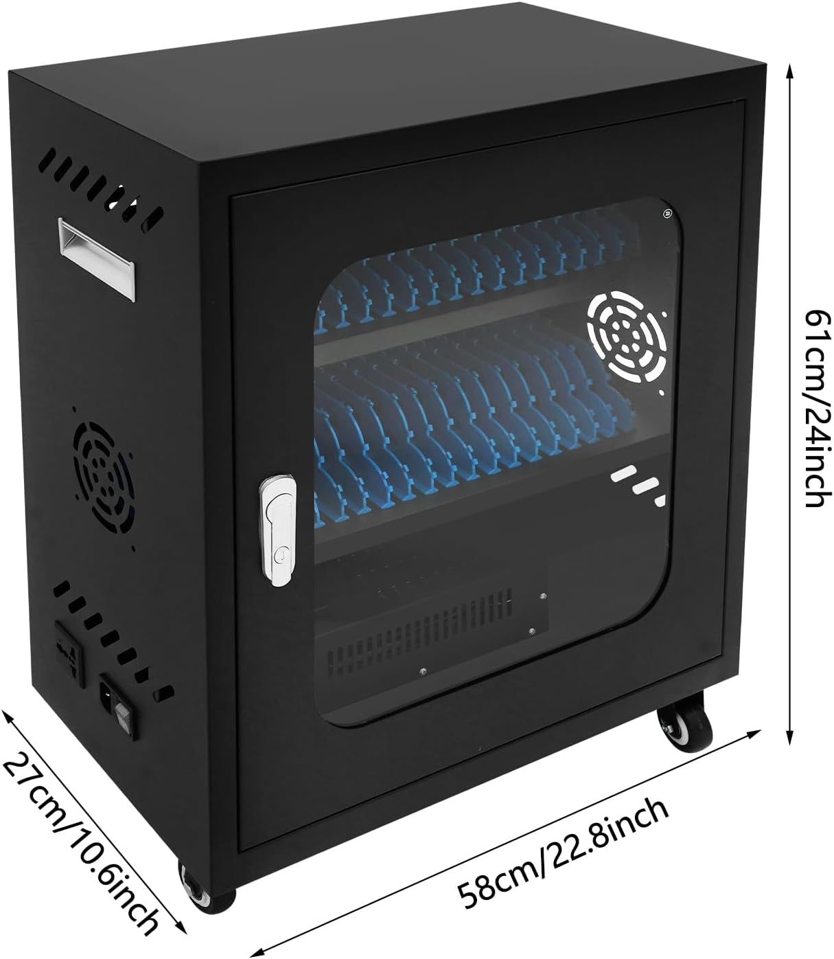 40-Slot Cell Phone Charging Station Cabinet with USB, 400W High-Power Portable Mobile Charging Locker with Wheels & Lockable Tempered Glass Door (Black)