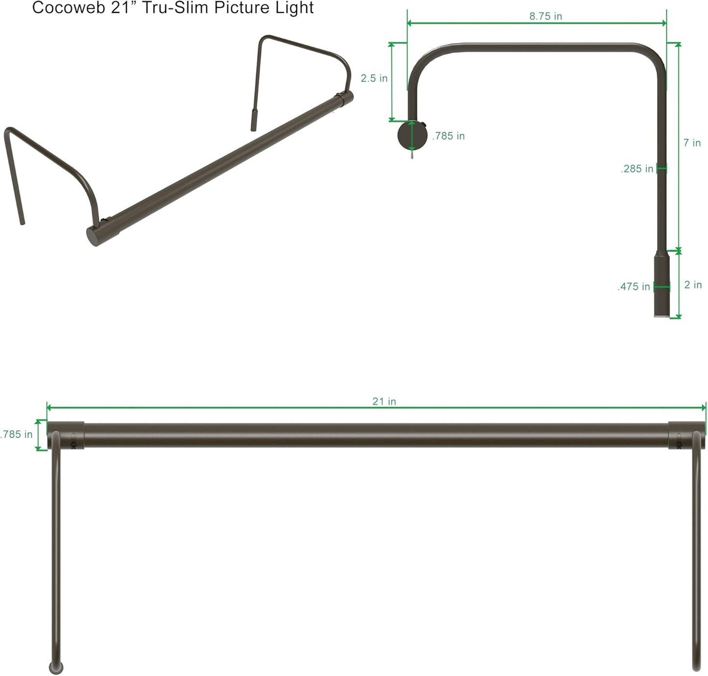 Cocoweb 21 Inch Tru-Slim Mahogany Bronze Picture Light - LED, 2700K, Adjustable Arm, Plug-in, Toggle Switch, Sleek and Compact Design