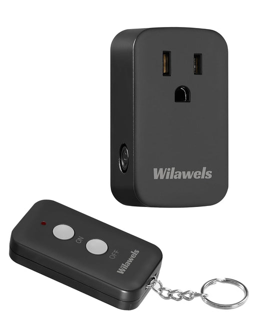 Remote Control Outlet Plug Wireless On Off Power Switch, Black Remote Light Switch Wireless for Lamp, Light, Fan, Programmable, Portable, 100ft RF Range, FCC Certified, Battery Included H02RC1106