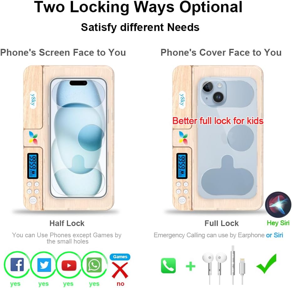 ySky Portable Timed Phone Lock Box for iPhone and Android Phones, Self-Control Timer Phone Locker Box to Help Kids,Students, Adults Focus Back(Woodgrain)
