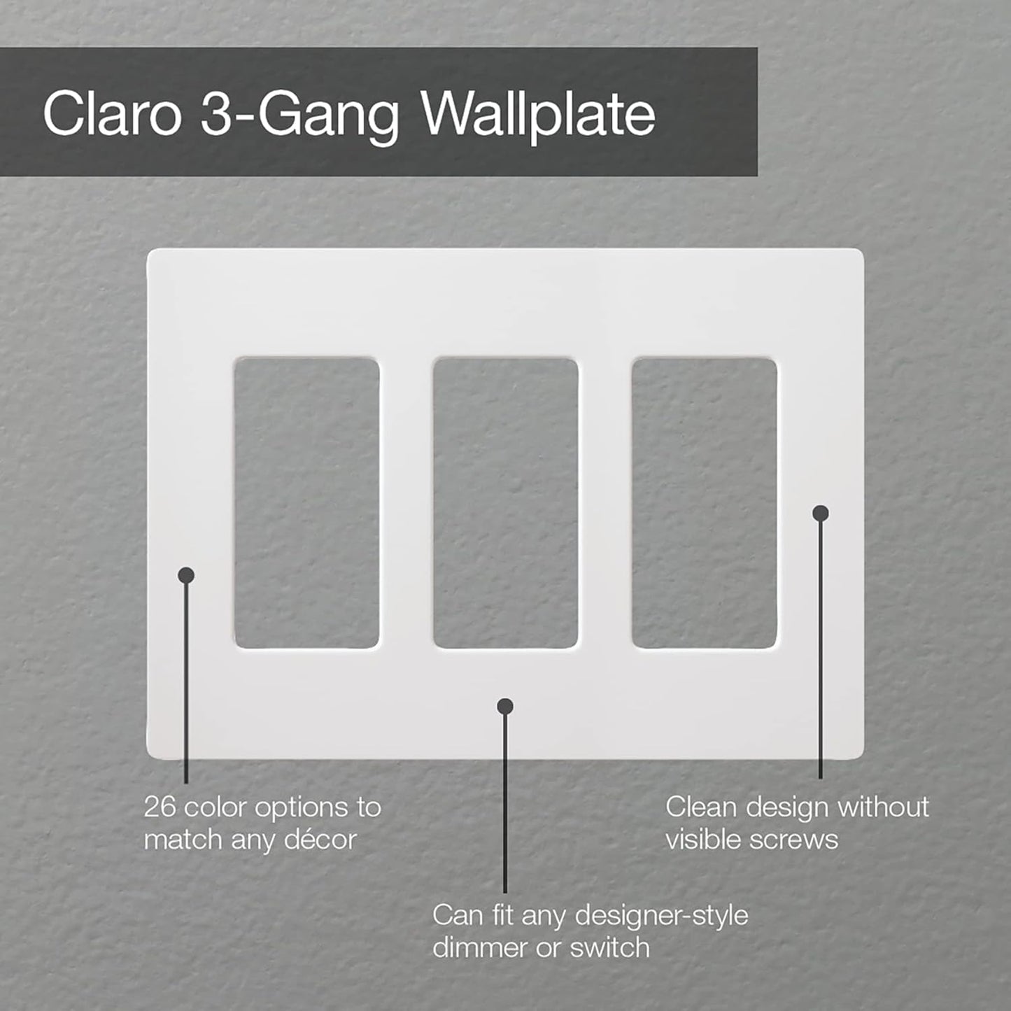Lutron Claro Light Switch Cover Plate, 3 Gang Wallplate, for Decorator Light Switches, Rocker Light Switch Cover, Outlet Cover, Screwless Switch Plate Cover, Gloss, CW-3-BL, Black