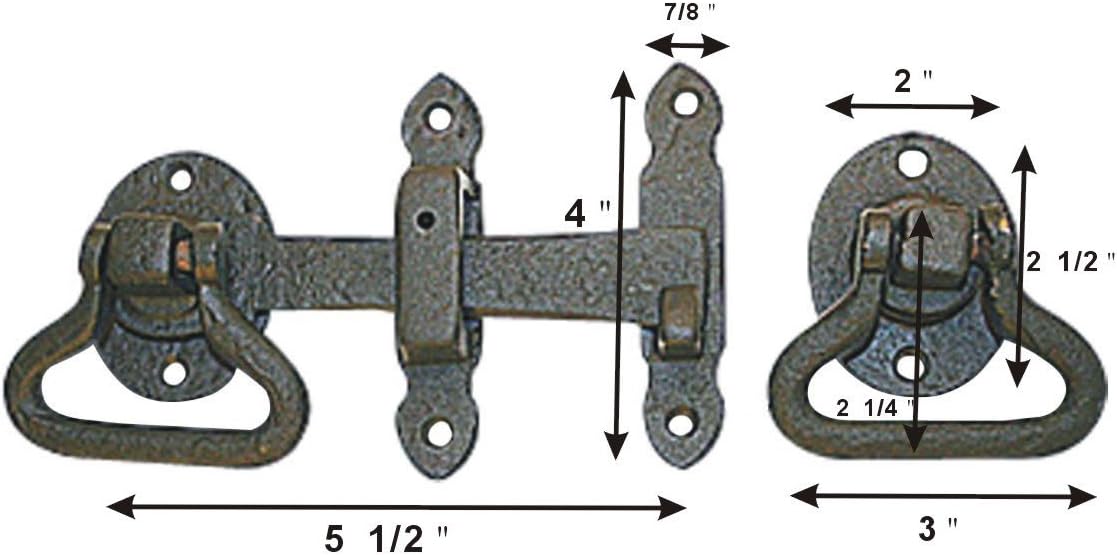 Black Wrought Iron Gate Turn Latch Lock Set 6.5 Inches W Heavy Duty Rust Resistant Powder Coated Barn Door, Fence Or Gate Ring Latches With Mounting Hardware Renovators Supply Manufacturing Pack Of 10