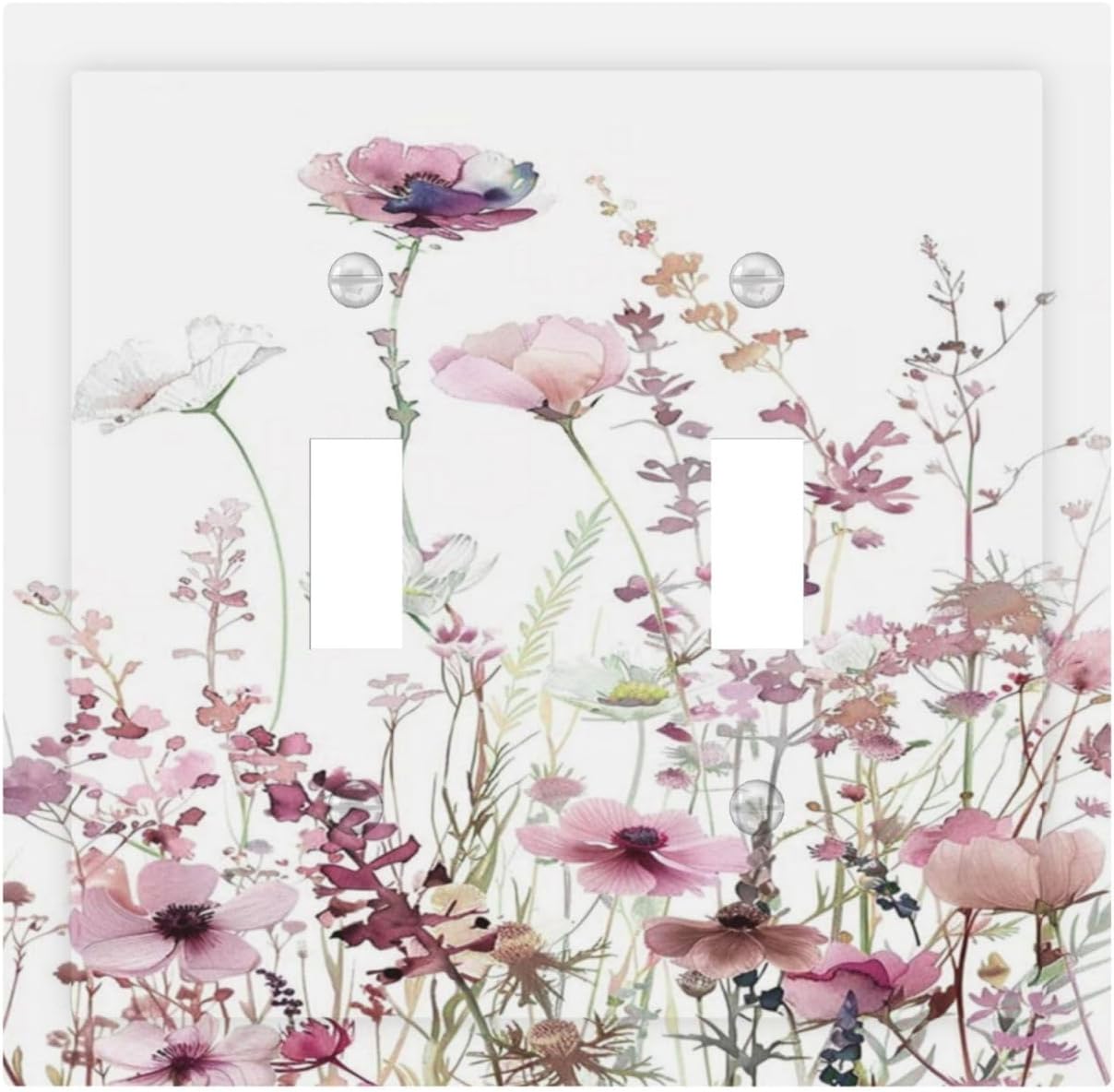 Floral Pink Watercolor Wildflowers Plant Flower Decorative Switch Plates 2 Gang Double Toggle Outlet Light Switch Cover Wall Plate Electrical Faceplate for Bedroom Living Room Decor