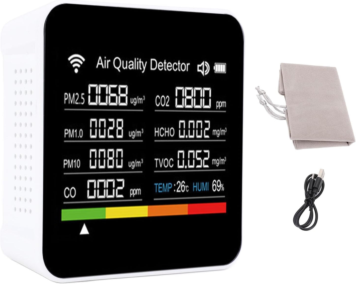 14 in 1 Air Quality Monitor Indoor with High Precision Sensors, 2.8 Display Screen, 14 Functions, Air Quality Detector for pm2.5, Vocs, Temperature, and Humidity