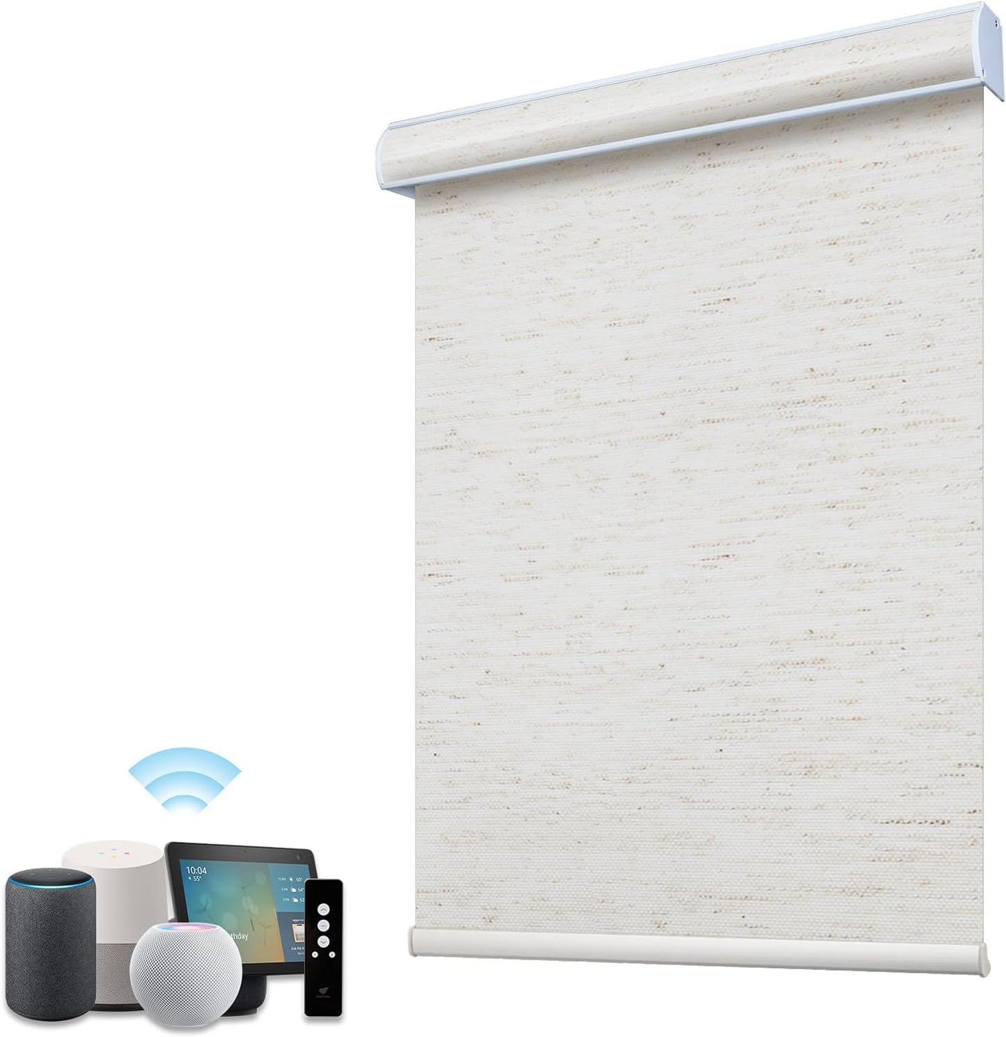 SmartWings Motorized Roller Shades Work with Homekit, Alexa Google, 100% Blackout Smart Blinds for Windows, Cordless Remote Control Window Shades, Linen White, Customized Size