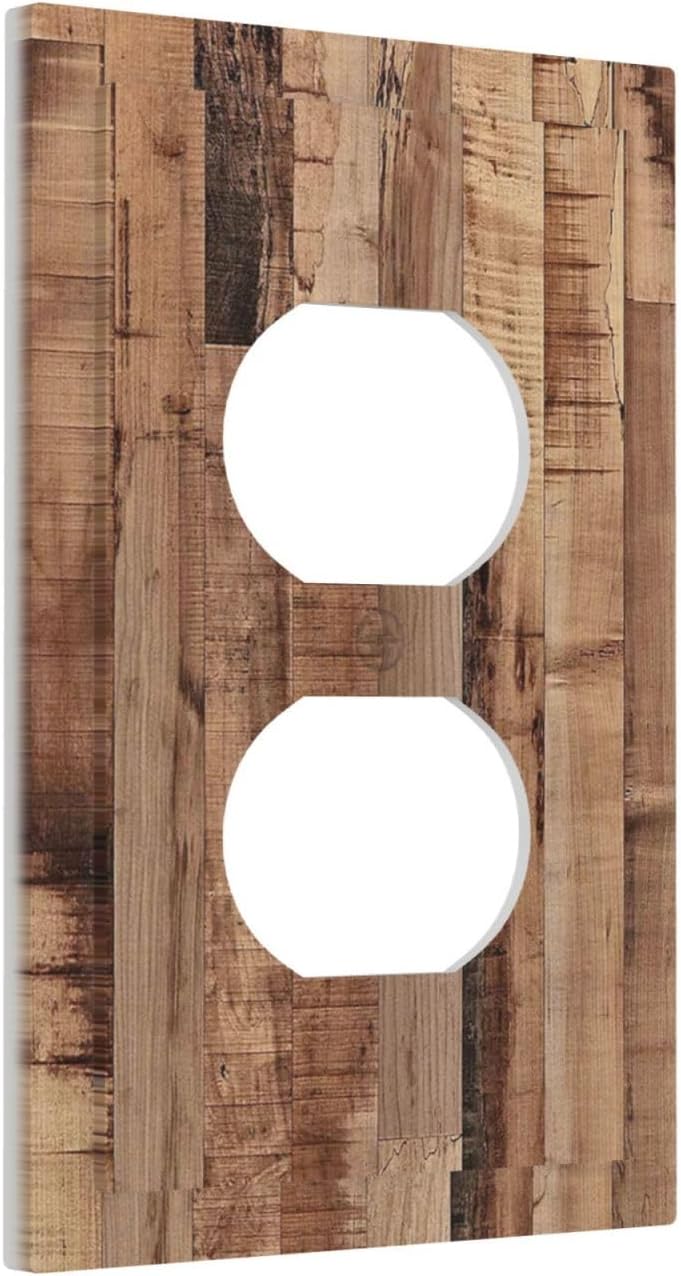 Outlet Covers Rustic Brown Wood Grain 1 Gang Duplex Wall Plate Decorative Switch Plates Electrical Receptacle Faceplate Light Switch Cover for Farmhouse Kitchen Decor