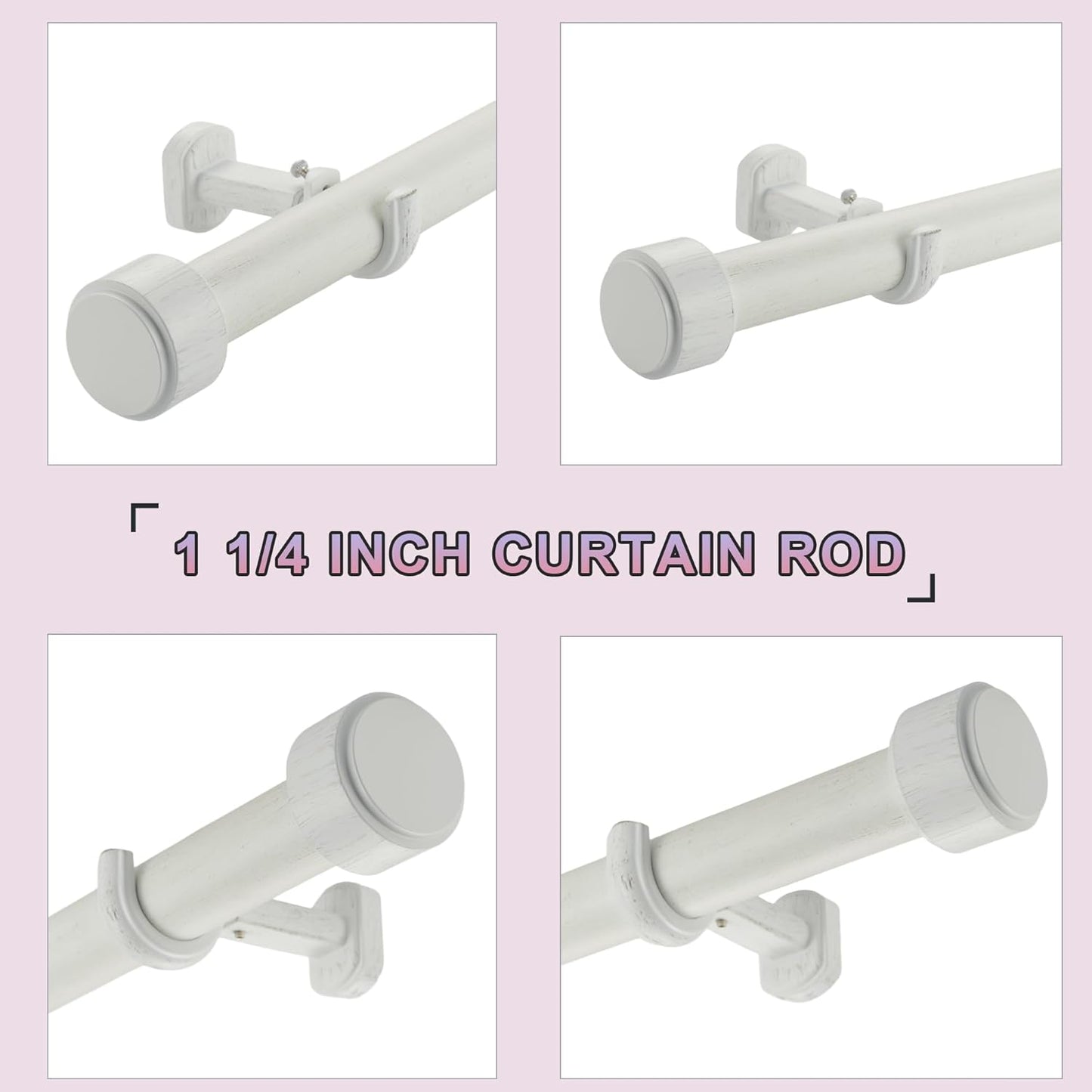 Heavy Duty Curtain Rods,1 1/4" Large Diameter Premium Nonadjustable Curtain Rod,84in/7ft Custom Window Treatment Rods with Durable Aluminum Brackets and End Caps,White Finish