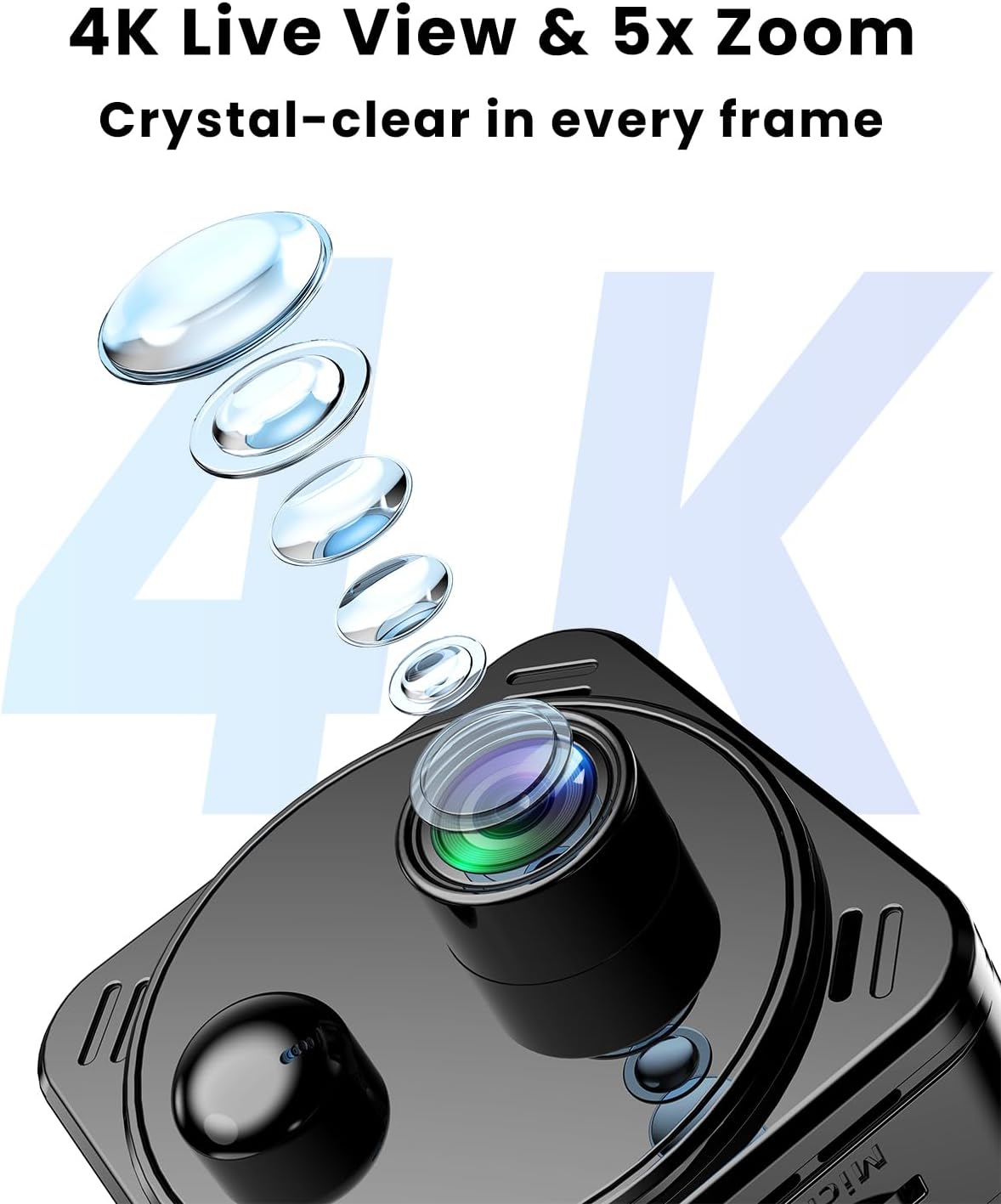 4K Mini Hidden Camera Dual-Band 2.4/5GHz WiFi Indoor Security Camera with AI Human Detection, Night Vision, Cloud/SD Storage, Up to 150 Days Standby Battery Life