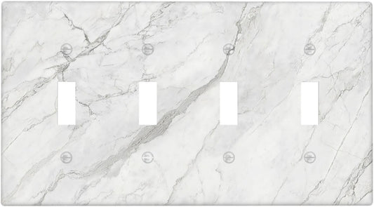 Light Switch Covers Marble Granite White And Grey Quad Toggle 4 Gang Wall Plate Electrical Faceplate Decorative Switch Plates for Home Bedroom Decor