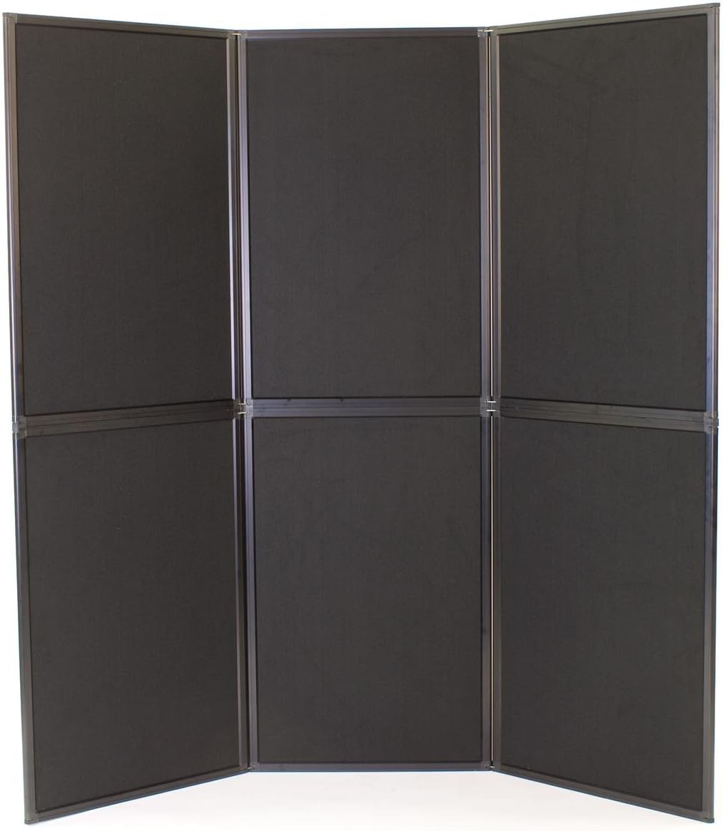 Displays2go Portable Display Panel System, Includes 6 Show Panels, Folding Design, Hook & Loop-Receptive Fabric – Black (T6PNLBK)