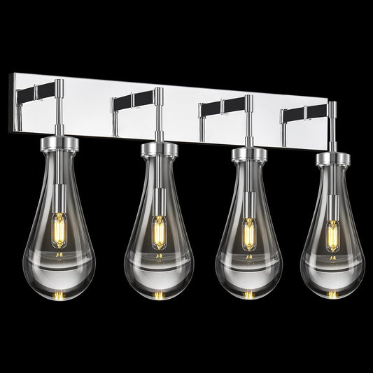 Raindrop Wall Sconces Chrome Crystal Sconces Wall Decor Modern Lighting Glass Bathroom Sconces Indoor Vanity Light Wall Lamp for Bedroom Living Room Stair(4-Light)