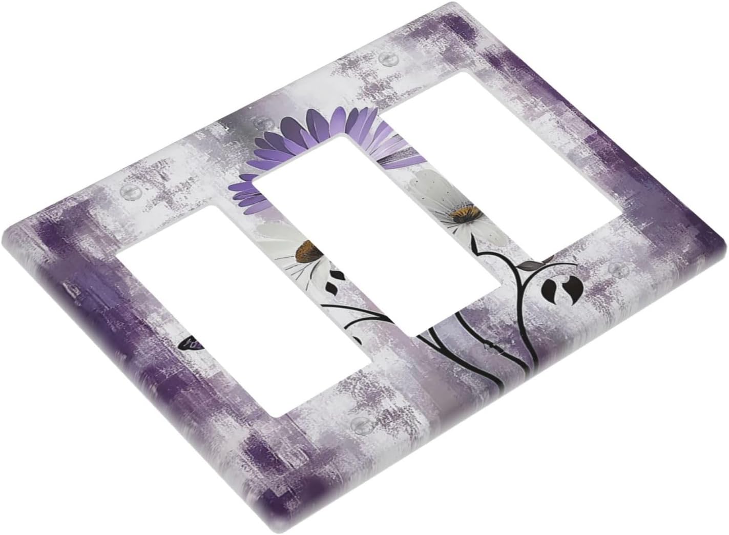 Purple Daisy White Floral Butterfly Flowers Triple Rocker Light Switch Covers 3 Gang Outlet Cover Wall Plates Decorative Switch Plates Electrical GFCI Faceplate Switchplate for Home 4.49 X 6.38 IN