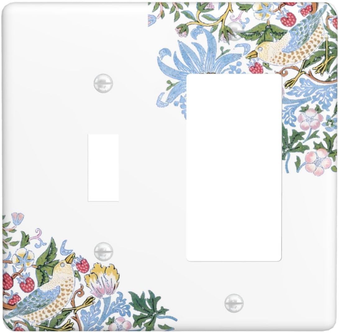 Decorative Outlet Covers Retro Morris Strawberry Rustic Plant Bird 2 Gang 1 Gang Wall Plate Cover Single Toggle Rocker Combo Light Switch Cover Plate Face Plate