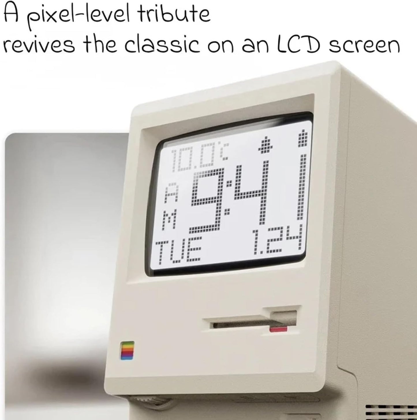 Maclock WB-8 Retro Pixel Alarm Clock, 1984 80s Computer Style Electronic Digital Clock with Large LCD Display, USB Desk Clock for Bedroom, Multiple Alarms, Calendar, Temperature, Adjustable Brightness