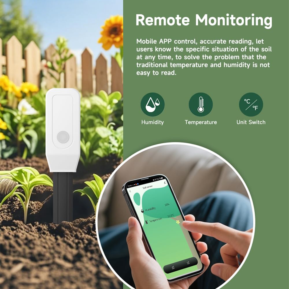 Smart Soil Tester Sensor,2.4G WiFi Humidity Meter and Temperature Tracker for Indoor Plants and Gardening, Real-time Notifications and app Control by Tuya/Smart Life,No Hub Required