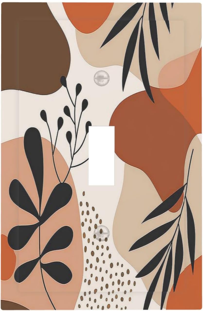 Decorative Light Switch Cover Boho Botanical Orange Green Beige Minimalist 1 Gang Single Toggle Device Electrical Faceplate Switchplates Decorator Outlet Wall Plate for Bedroom living Room