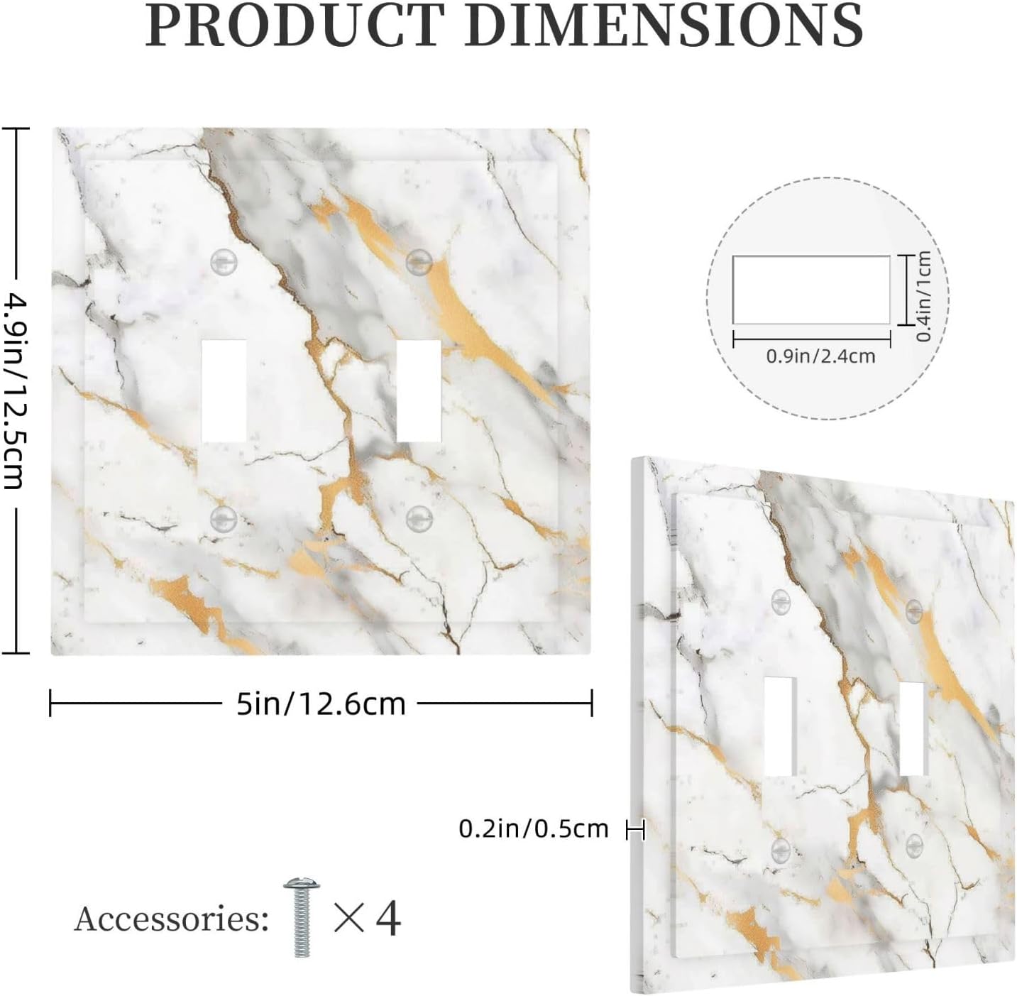 Decorative Switch Plates Marbling Style White Background Gold Gray Stripes 2 Gang Double Toggle Outlet Light Switch Cover Wall Plate Electrical Faceplate For Bathroom Kitchen Decor
