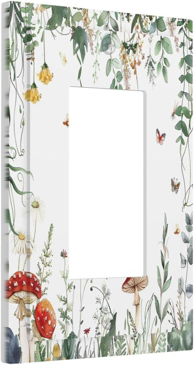 Decorative Outlet Covers Sage Plant Red Mushroom Butterfly Wild Flower 1 Gang Single Rocker Light Switch Cover Plate Wall Plates Gfci Faceplate For Bed Room Kids Room Decor