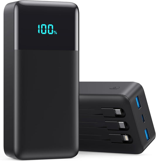 Portable Charger 50800mAh Power Bank with 3 Built in Cables,25W PD QC4.0 Fast Charging USB C Battery Pack,6 Outputs Travel Outdoor Essentials Portable Phone Charger for iPhone 17/16/15,Galaxy,Android