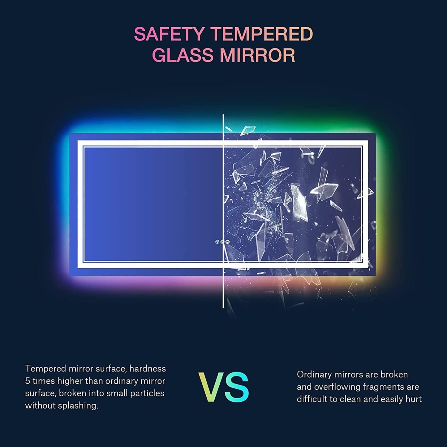 48x30 Inch RGB LED Bathroom Mirror with Lights, Color Changing RGB Backlit LED Mirror for Bathroom,Lighted Vanity Mirrors for Bathroom Wall, Dimmable, Anti-Fog (RGB Backlit+Front-Lit)
