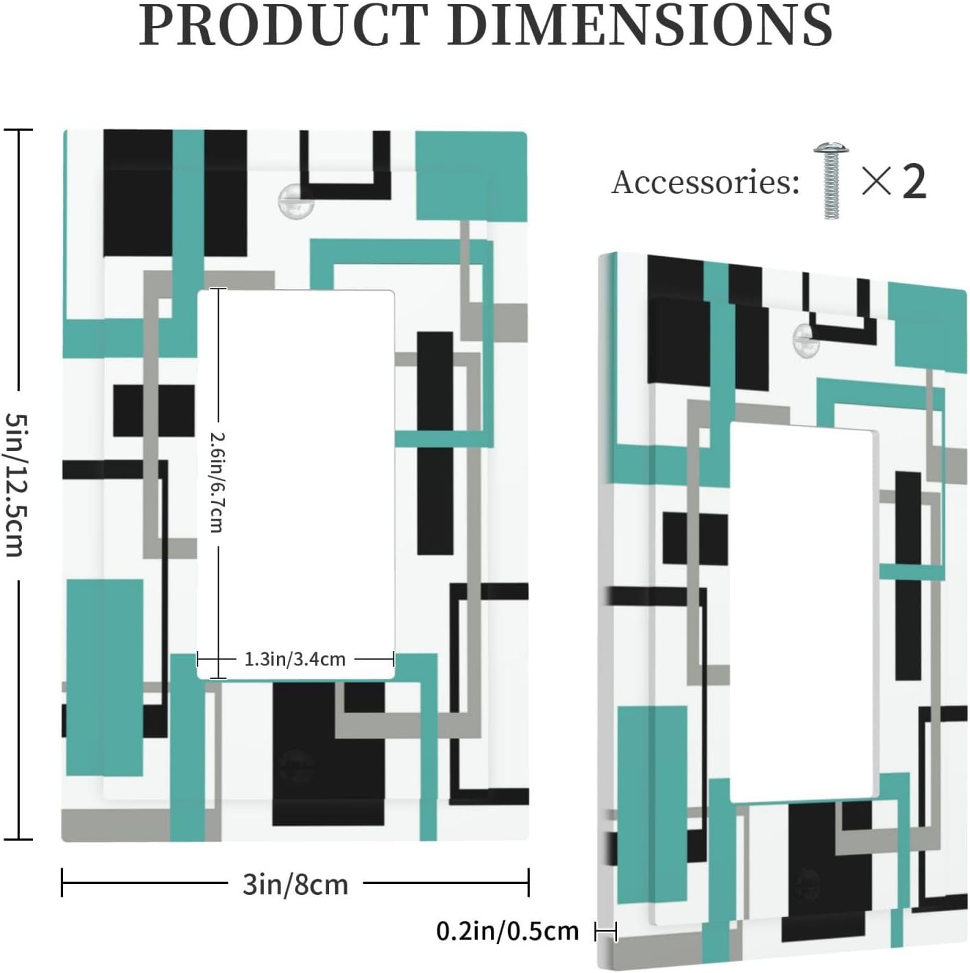 Geometric Turquoise Black Gray Modern Abstract Boho Decorative Outlet Covers 1 Gang Single Rocker Light Switch Cover Plate Wall Plates GFCI Faceplate for Office Nursery Decor