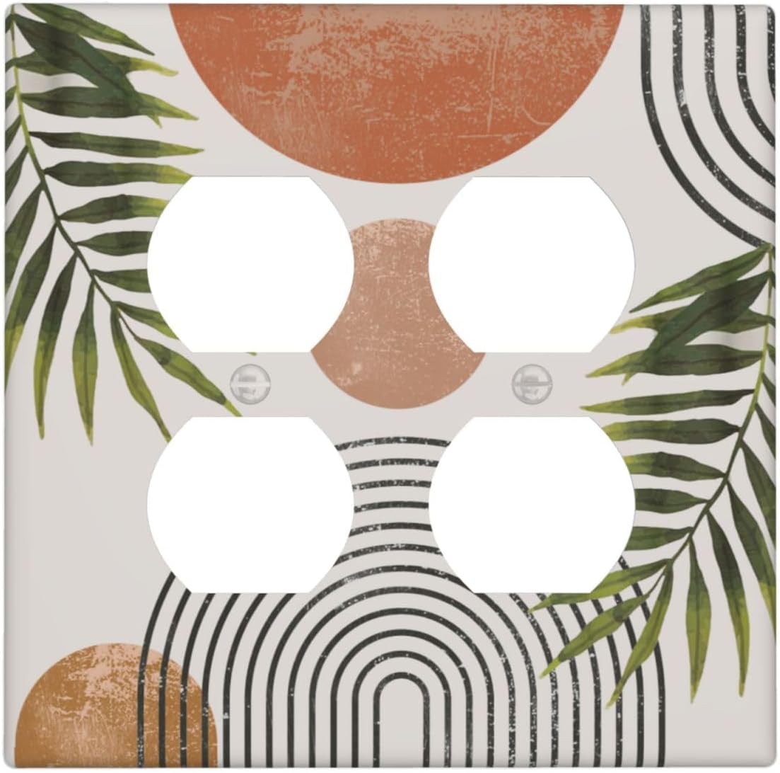 Beautiful Boho Mid Century Large Archs Sun Leaves Plants Outlet Covers 2 Gang Double Duplex Decorative Light Switch Covers Electrical Wallplates Socket Faceplate for Bedroom Living Room Decor