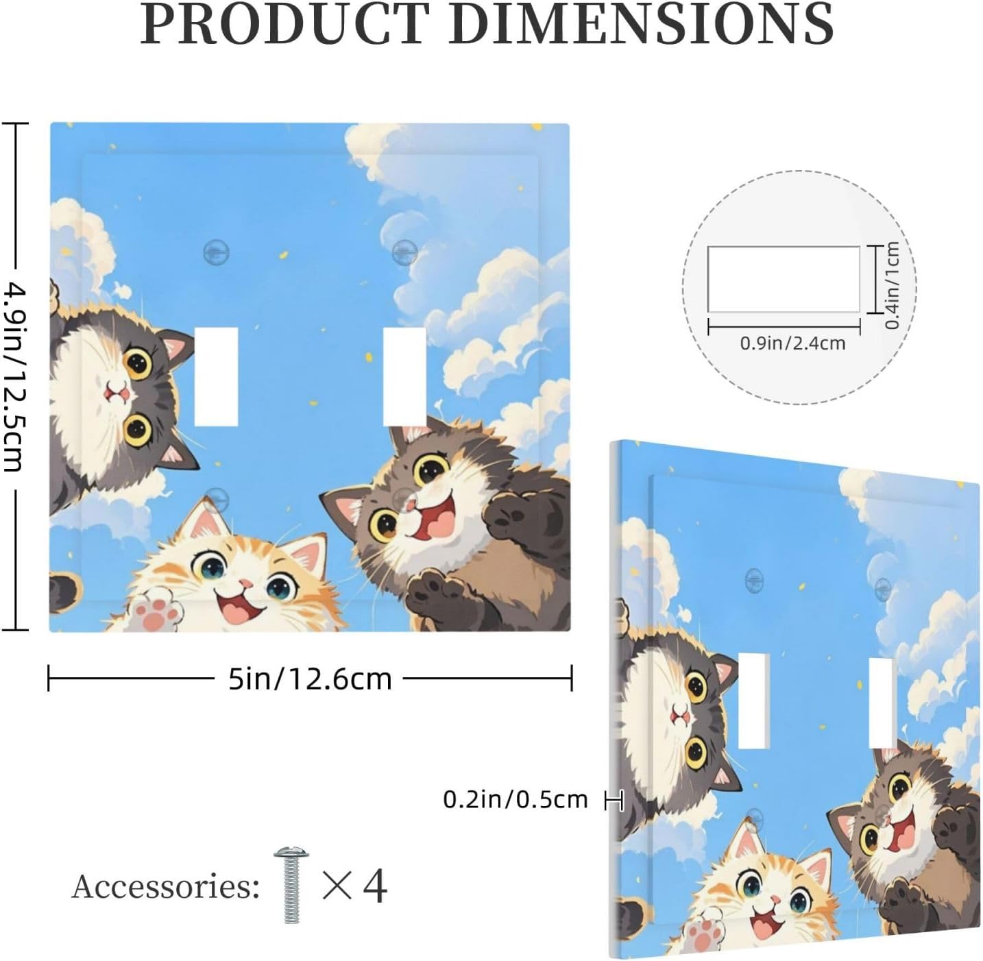 Decorative Switch Plates Orange Gray Cute Cat Sky Cloud Cat S Paw 2 Gang Double Toggle Outlet Light Switch Cover Wall Plate Electrical Faceplate For Kids Room Nursery Decor