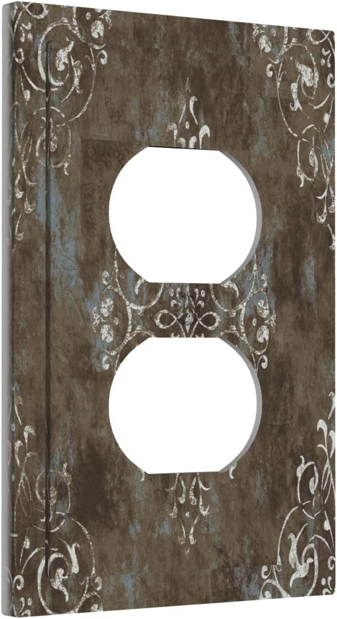 Gothic Vintage Abstract Brown Patterns Single Duplex Wall Plate Covers Light Switch Cover 1 Gang Outlet Plate Decorative Switchplate Covers Electrical Faceplate for Country Bathroom Decor